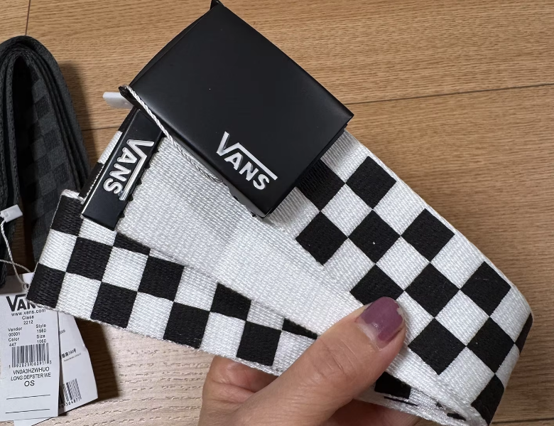 Black and white check belt-125cm