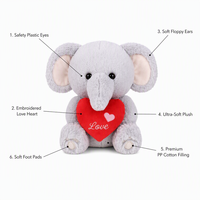 Cadeau de la Saint-Valentin, jouets en peluche super doux, ours en peluche, éléphant, panda avec broderie en forme de cœur, animaux en peluche doux, vente en gros ODM OEM