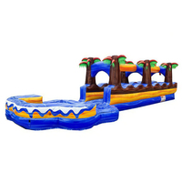 Toboggan aquatique gonflable Oasis Palm bleu et jaune avec piscine à jets d'eau pour parc d'aventure extérieur et complexe hôtelier