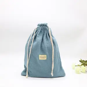 Custom Label Gauze Cotton Drawstring Bag For Shoe Large Soft Lining Velvet Cotton Gauze DustJewelry Pouch