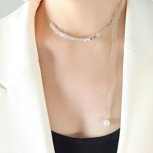 Wholesale Fashion Jewelry Necklace High Quality <b>Copper</b> <b>Chain</b> Crystal Stone Pearl Pendant Necklace for Women Girls - Product Image 3