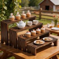 Présentoirs à 4 niveaux en bois rustique empilables pour la maison, la cuisine, les événements, les cupcakes et les épices (lot de 2)