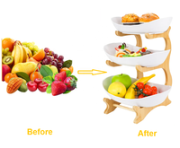 Panier à fruits à 3 niveaux avec assiette pour snack fruits support en bois de bambou récipient alimentaire plat pour salade légumes support d'assiette de stockage