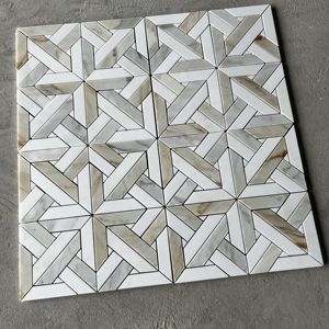 Mosaico de Mármol Carrara Blanco Verde Tia Pulido con Corte por Chorro de Agua, Diseño Moderno, Directo de Fábrica, para Pared Interior, Gráfico de Parqué - Product Image 3