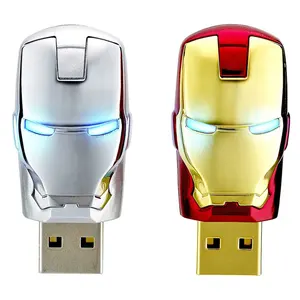 Cool Iron Man Pendrive with LED Light Cartoon USB Flash Drive2.0 4GB 8GB 16GB 32GB 64GB Memory Stick Student Gift U Disk cle usb