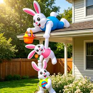 Inflatable Hanging Easter Bunny Family Decoration With Basket For Roof Porch Window And Outdoor Holiday Display - Product Image 1