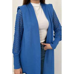 Cárdigan Azul Bordado al por Mayor con Mangas, Estampado Informal, Patchwork y Decoración de Botones para la Temporada de Otoño - Product Image 2