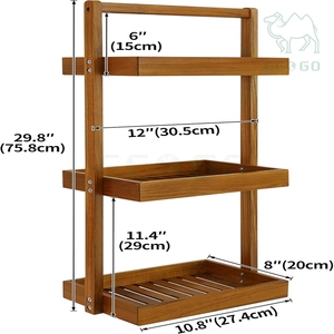 Étagère de rangement d'angle en bambou creux pour cuisine et salle de bain avec poignée - Product Image 4