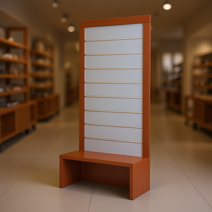 Exhibidor de Pared con Listones Moderno con Base, 220 cm de Altura, Acabado en Madera de Cerezo, para Uso en Tiendas Minoristas - Product Image 3