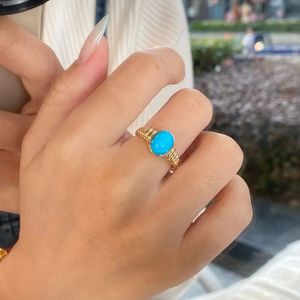 Xinfly Retro 18K Real Gold <b>Turquoise</b> <b>Ring</b> Fine Jewelry for Wedding Engagement Anniversary Party Au750 Calaite - Product Image 5