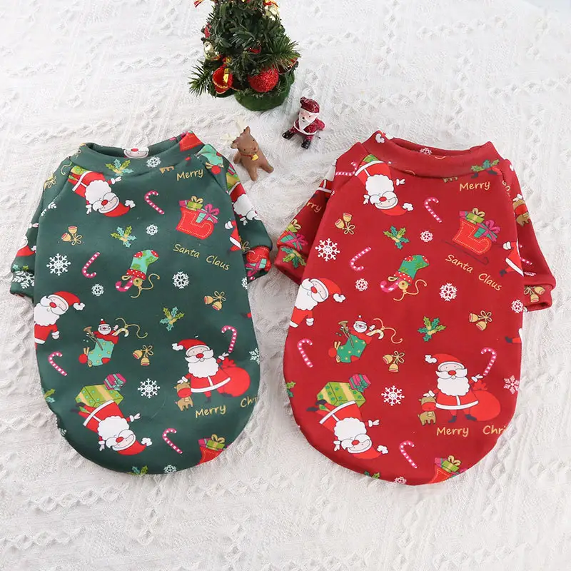 Wholesale New XS-4XL Christmas Pet Clothes Cotton Dog Cat Fleece Hoodies with Snowman Printing Warm Dog Holiday Costume Clothes