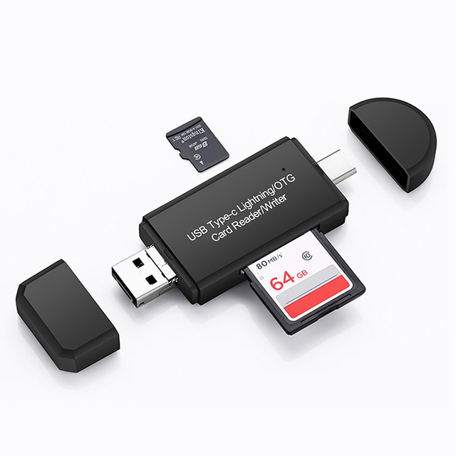 YC-350 5 in 1 USB2.0 Card Reader Plug and Play with USB/IP/Type C/SD/TF Card Slot for Computer Mobile Phone