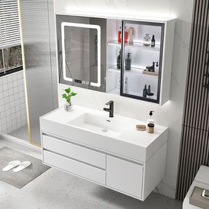 French-style <b>white</b> bathroom cabinet smart <b>mirror</b> cabinet hanging <b>white</b> cabinet body <b>white</b> washbasin - Product Image 2