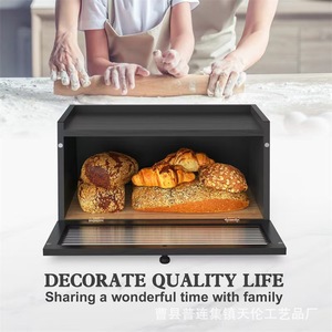 Cross-border wooden bread box, household pastry, fruit, and bread storage box with lid, <b>kitchen</b> wooden food storage box - Product Image 3