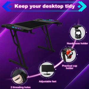 <span class=keywords><strong>Bureau</strong></span> de jeu en promotion avec échantillon gratuit pour <span class=keywords><strong>gamer</strong></span>, table de jeu avec éclairage RGB et porte-gobelet - Product Image 6