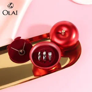 New Design Red Apple Couple Ring Pendant Box Plastic Metal Christmas Eva Gift Package Box