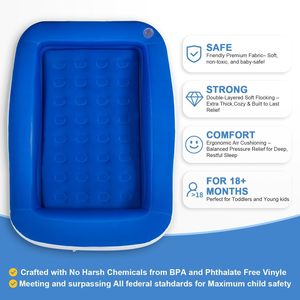 Blue White Kids <b>Inflatable</b> Travel Bed with Safety Rails for Toddlers Camping Home - Product Image 6
