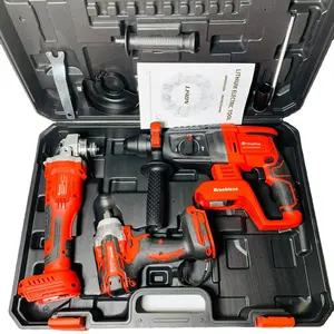 Wholesale new products red lithium brushless power tools 3-piece set (electric wrench+angle grinder+electric hammer)