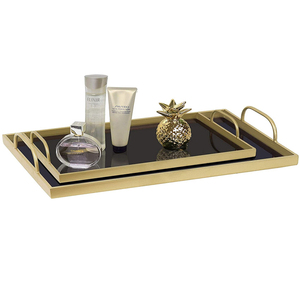Plateau <span class=keywords><strong>de</strong></span> <span class=keywords><strong>service</strong></span> rectangulaire, finition métallique <span class=keywords><strong>or</strong></span>, avec verre <span class=keywords><strong>noir</strong></span>, <span class=keywords><strong>table</strong></span> basse, <span class=keywords><strong>service</strong></span>, décoration <span class=keywords><strong>de</strong></span> maison - Product Image 5