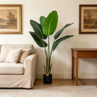 Plantes artificielles tropicales réalistes résistantes aux UV, Bonsaï Arbre du Voyageur en PU PVC ignifuge et écologique pour intérieur
