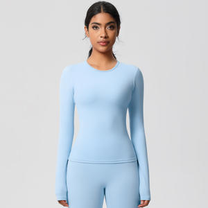 Ad alta intensità sport da corsa a manica lunga Top Slim Fit collo a malapena-là <span class=keywords><strong>Yoga</strong></span> Fitness <span class=keywords><strong>abbigliamento</strong></span> a maniche lunghe Top <span class=keywords><strong>Yoga</strong></span> da donna - Product Image 6