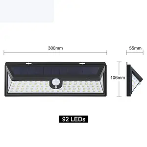 Luces led de pared para jardín, Sensor de movimiento solar, antirrobo, impermeable, para camino de jardín al aire libre, 92 led