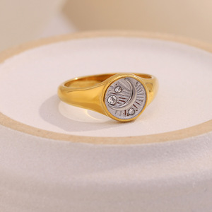 Anillos de Joyería Fina Chapados en Oro de 18k para Mujer, Anillos de Moda Redondos de Dos Tonos con Diseño de Luna, de Acero Inoxidable, Venta al Por Mayor - Product Image 4