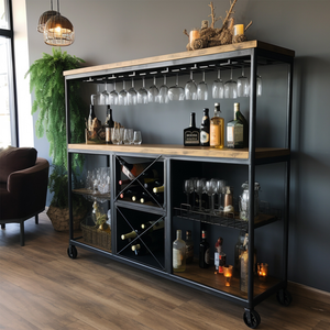 Tủ đựng đồ bằng gỗ tùy chỉnh, quầy bar mini, tủ rượu di động tại nhà - Product Image 2