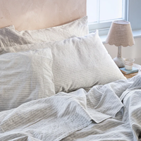 Ensemble de literie d'hôtel en lin blanc de haute qualité, housse de couette et draps de lit tissés de style moderne à rayures