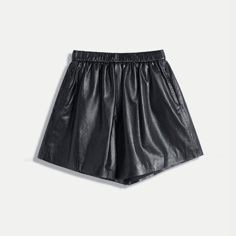 HN5510 Leather Sheepskin Stretch Waist Slimming Spring Versatile Casual Wide-leg Boot Pants Shorts Genuine Leather Pants Women