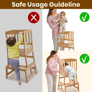 Escabeau de cuisine certifié pour enfants Tour <span class=keywords><strong>debout</strong></span> pour tout-petits Rampe anti-chute Conception unique brevetée Booster naturel plus stable - Product Image 4