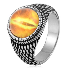 yunnique Fashion <b>Rings</b> <b>Titanium</b> Steel Eye Stone <b>Ring</b> Men's Punk Style Bezel Setting Geometric Design Gift Jewelry FY24008 - Product Image 1