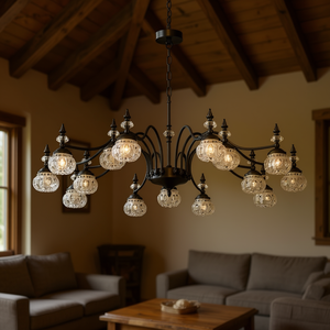 Lámpara de araña vintage negra de 15 luces con cristales, redonda, colgante, para comedor, sala de estar, dormitorio, estilo rústico. - Product Image 2