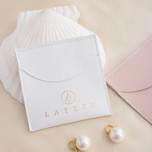 Wholesale <b>White</b> Pink Jewelry Storage Organizer Pouch Beige 8*8cm Pu Leather Bags <b>Envelope</b> Jewelry Pouch - Product Image 3