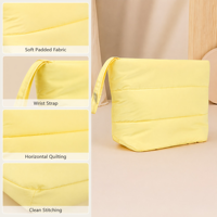Pochette de maquillage matelassée jaune, pochette cosmétique douce avec poignée supérieure, trousse de toilette de voyage avec fermeture éclair, étui de rangement portable