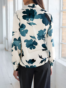 Camicetta Estiva di Lusso da Donna, Top Casual con Scollo a V, Stampa Floreale in Lino, Vestibilità Regolare, Manica Lunga per Feste, Ufficio e Uso Quotidiano - Product Image 3