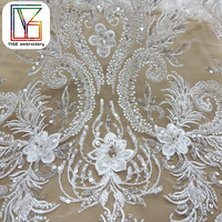 Tissu en dentelle de haute qualité, dentelle française, tissu en dentelle perlée, tissu en dentelle blanche, tissu en dentelle à sequins, tissu brodé pour robes de mariée