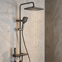 Salle de bain moderne en aluminium 4 fonctions Ensemble de douche Piano Clé Pistolet Style Gris Montage mural Système de colonne de douche à effet pluie