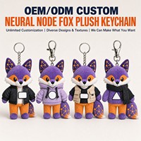 Porte-clés en peluche renard personnalisé avec motif de nœud neuronal, cadeau pour événement technologique, tenue de mascotte, prêt à personnaliser avec logo, commande en gros, ODM, OEM, cadeau technologique IA