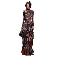 Robes de mariée d'automne pour femmes, robes de cérémonie de mariage, style mignon et tendance, col semi-haut, manches longues, motif animal, personnalité