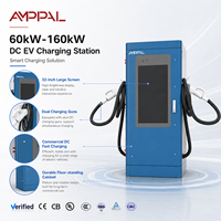 Station de recharge rapide pour véhicules électriques (VE) AMPPAL 60 kW-160 kW, à montage au sol, écran large 32 pouces, haute performance, pour usage commercial extérieur.