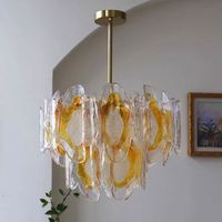 Lámpara Colgante de Cristal Artístico Transparente Ámbar, Estilo Retro Moderno Francés Americano, Impresa en 3D, para Espacios Grandes, E12
