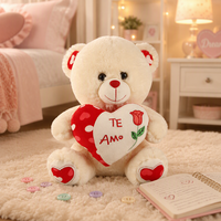 Ours en peluche super doux, rouge, en position assise, design en forme de cœur, rembourrage en coton PP, unisexe, commandes personnalisées
