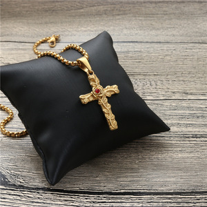 <b>Cross</b> Necklace Zinc Alloy Red Gemstone Pendant Fashion Jewelry Gift for Men Women Student Hip Hop Style - Product Image 3