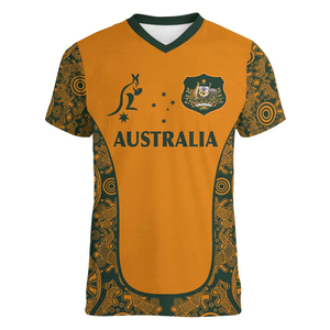 Alibaba-china-vente en gros de t-shirt à col en v personnalisé pour le championnat de rugby australien 2024 pour femmes avec motif de <span class=keywords><strong>tatouage</strong></span> d'art aborigène pour femmes - Product Image 1