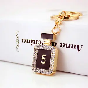 Bag Pendant Decoration Crystal Fashion Luxury Enamelled Perfume Bottle Keychain Jewelry Car Key Ring Chain For Women