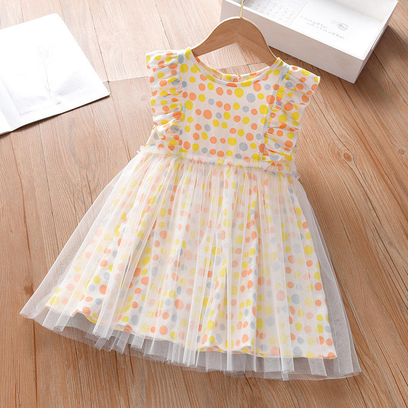 2023 New Arrival High Quality Children Ruffle Dress Dot Print Kids