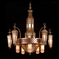 Lustre marocain en fer forgé pour mosquées, grand modèle allongé, éclairage élégant pour espaces islamiques et musulmans