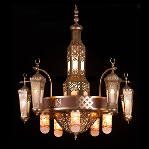 In ferro marocchino grande lampadario a moschea per hotel a lunga forma di illuminazione islamica Masjid elegante per spazi musulmani - Product Image 3