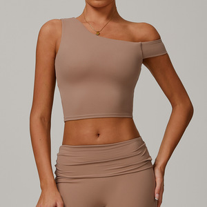 Top de Yoga Personalizado para <span class=keywords><strong>Mujer</strong></span>, Suave y Agradable al Tacto, de un Solo Hombro, con Relleno Extraíble, para Gimnasio y Entrenamiento - Product Image 5
